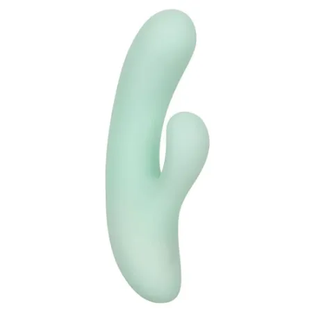 Vibrador y estimulador punto G CalExotics Pacifica Fiji en aguamarina, silicona transparente, doble motor, 10 vibraciones, imper