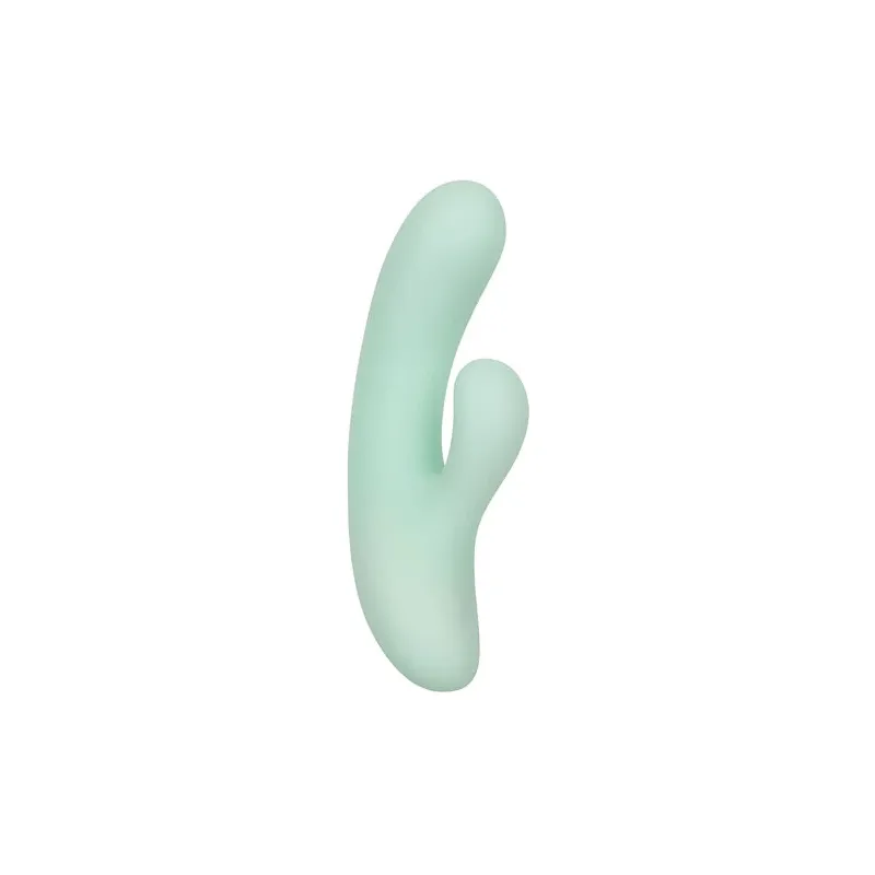 Vibrador y estimulador punto G CalExotics Pacifica Fiji en aguamarina, silicona transparente, doble motor, 10 vibraciones, imper