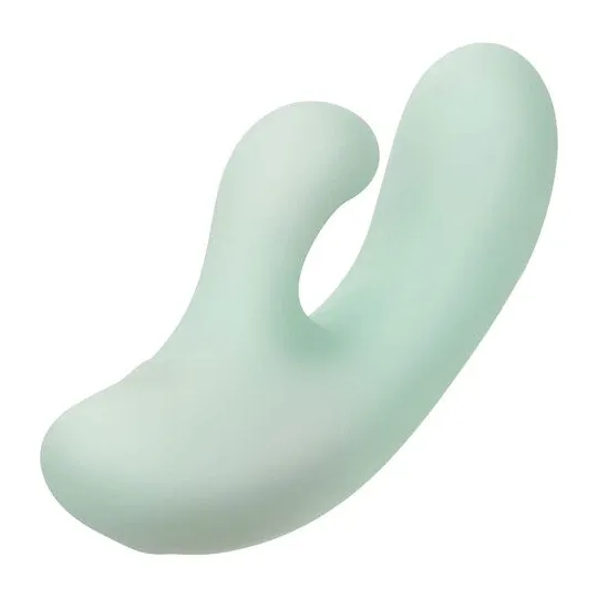 Vibrador y estimulador punto G CalExotics Pacifica Fiji en aguamarina, silicona transparente, doble motor, 10 vibraciones, imper