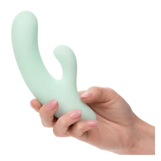 Vibrador y estimulador punto G CalExotics Pacifica Fiji en aguamarina, silicona transparente, doble motor, 10 vibraciones, imper