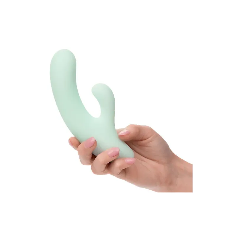 Vibrador y estimulador punto G CalExotics Pacifica Fiji en aguamarina, silicona transparente, doble motor, 10 vibraciones, imper