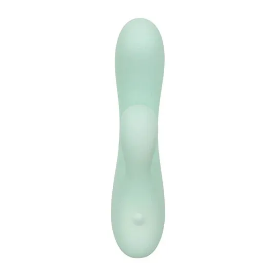 Vibrador y estimulador punto G CalExotics Pacifica Fiji en aguamarina, silicona transparente, doble motor, 10 vibraciones, imper