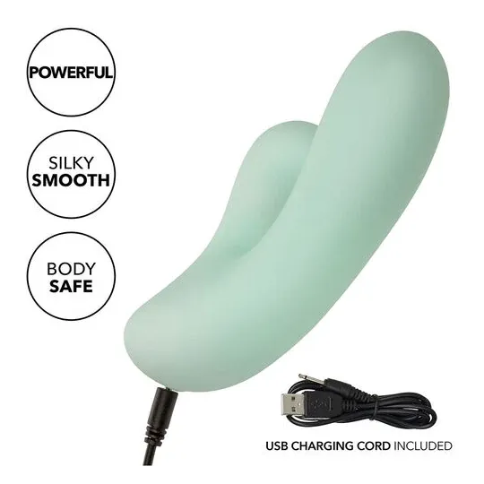 Vibrador y estimulador punto G CalExotics Pacifica Fiji en aguamarina, silicona transparente, doble motor, 10 vibraciones, imper