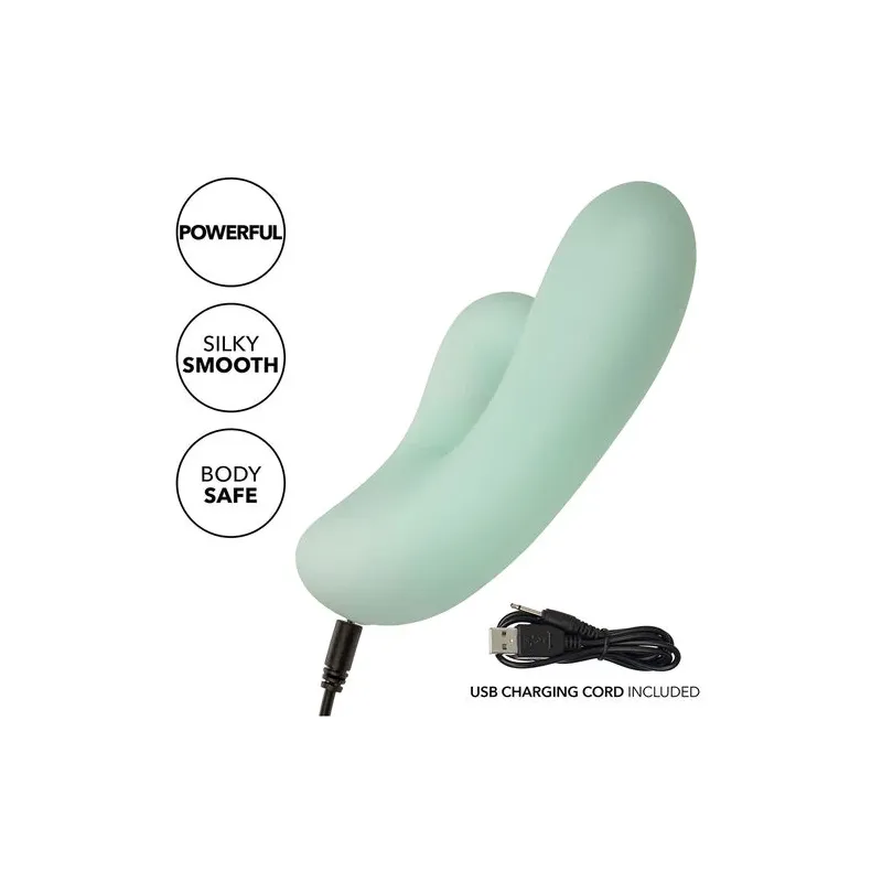 Vibrador y estimulador punto G CalExotics Pacifica Fiji en aguamarina, silicona transparente, doble motor, 10 vibraciones, imper