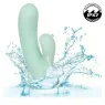 Vibrador y estimulador punto G CalExotics Pacifica Fiji en aguamarina, silicona transparente, doble motor, 10 vibraciones, imper