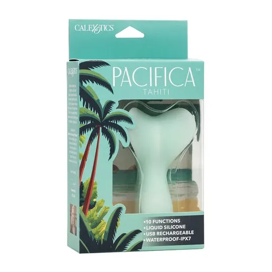 Vibratore impermeabile CALEXOTICS Pacifica Tahiti Teaser, 10 funzioni, silicone trasparente, vista d'insieme.