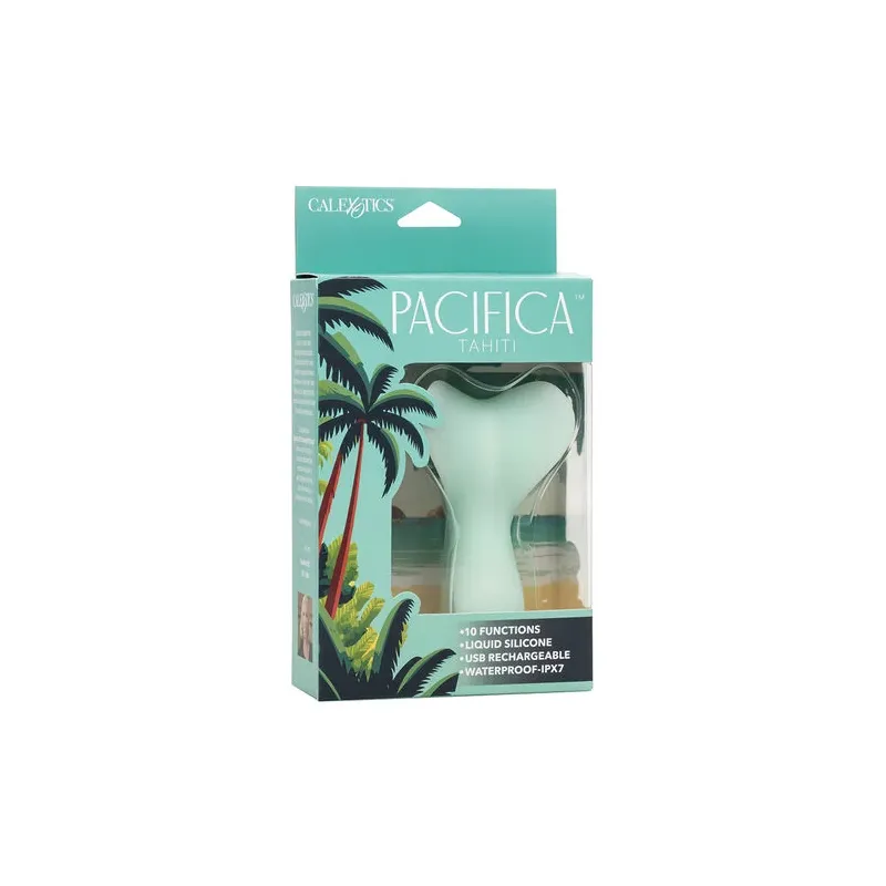 Vibratore impermeabile CALEXOTICS Pacifica Tahiti Teaser, 10 funzioni, silicone trasparente, vista d'insieme.