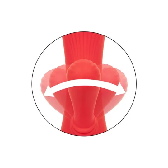 Vibrador conejo caliente Calexotics Palisades Passion Rouge vista frontal, eje perfilado de silicona roja." }, { "image": 2, "fr