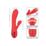 Vibrador conejo caliente Calexotics Palisades Passion Rouge vista frontal, eje perfilado de silicona roja." }, { "image": 2, "fr