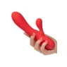 Vibrador conejo caliente Calexotics Palisades Passion Rouge vista frontal, eje perfilado de silicona roja." }, { "image": 2, "fr