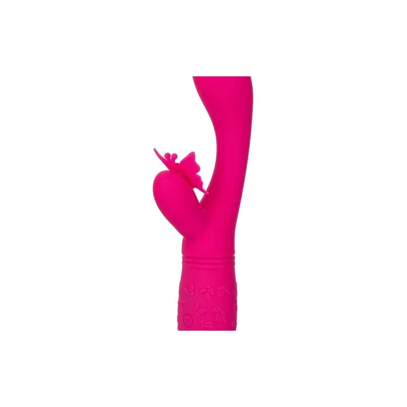 Masseur papillon rechargeable CalExotics Kiss Flutter rose silicone, vue de face ailes déployées