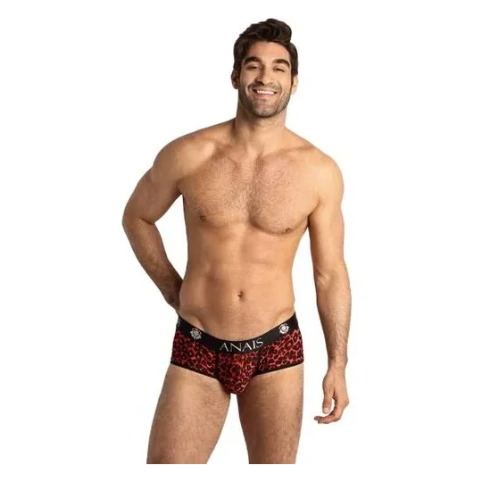 Slip boxer tribal imprimé animal rouge Anais Men en microfibre douce, coupe sportive
