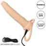 Double pénétrateur vibrant CalExotics couleur chair, rechargeable USB, avec anneau scrotal intégré et 10 modes de vibration