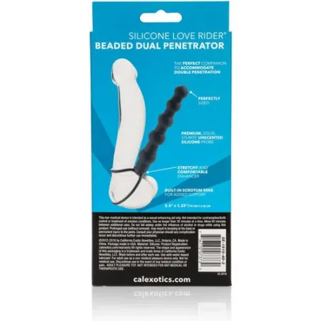 Double pénétrateur perlé noir CalExotics Love Rider en silicone avec perles graduées pour double pénétration