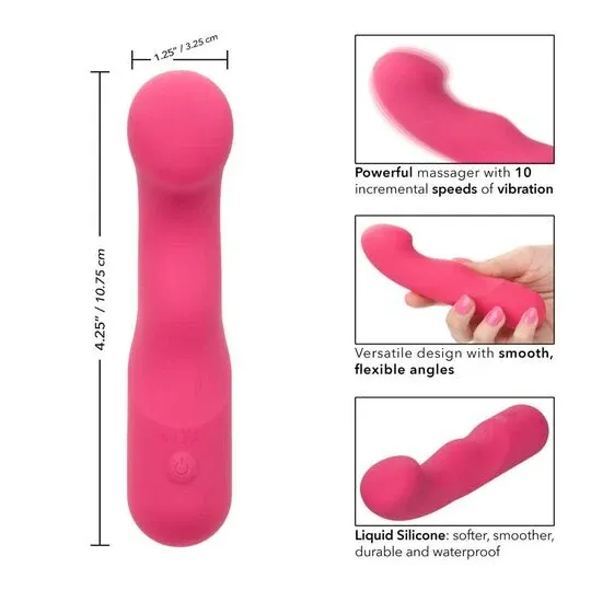 CALEXOTICS Pixies Curvy Rose masseur en silicone rose à pointe flexible et 10 vitesses vibrantes