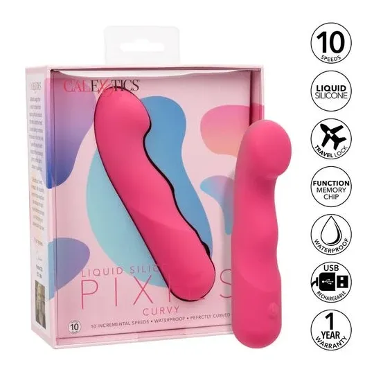 CALEXOTICS Pixies Curvy Rose masseur en silicone rose à pointe flexible et 10 vitesses vibrantes
