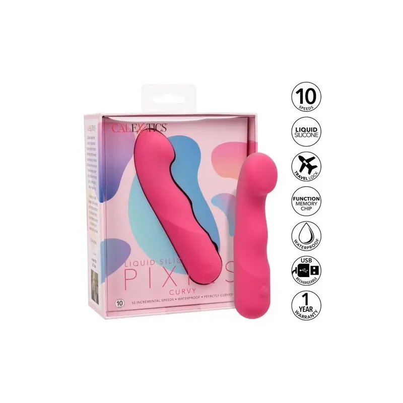 CALEXOTICS Pixies Curvy Rose masseur en silicone rose à pointe flexible et 10 vitesses vibrantes