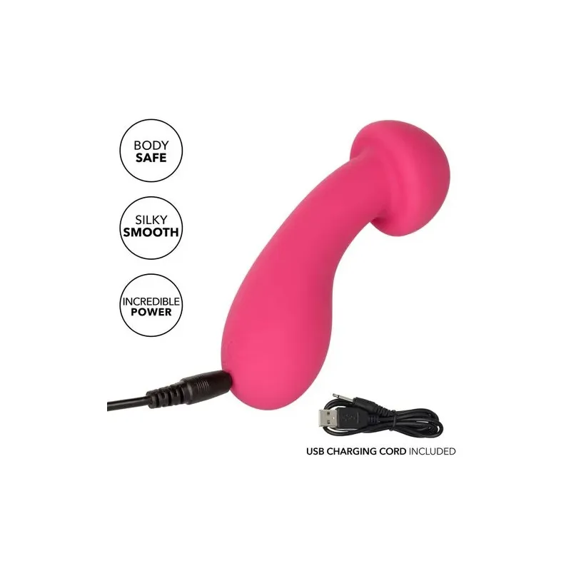 Masseur intime CalExotics Pixies Exciter rose en silicone liquide avec tête flexible et 10 vitesses.