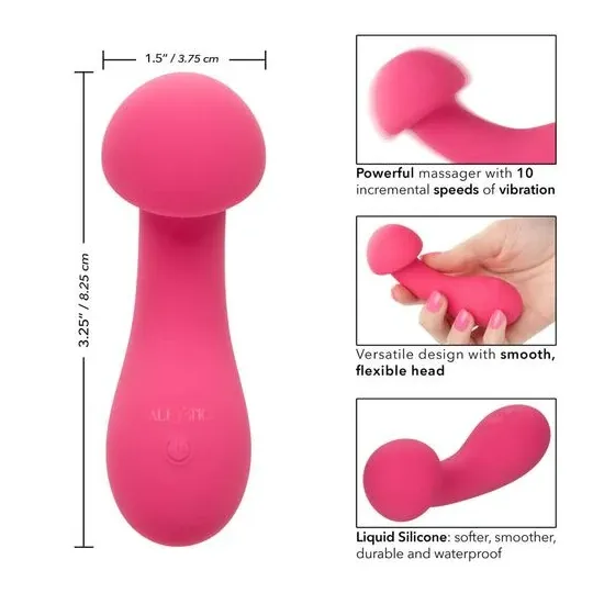 Masseur intime CalExotics Pixies Exciter rose en silicone liquide avec tête flexible et 10 vitesses.