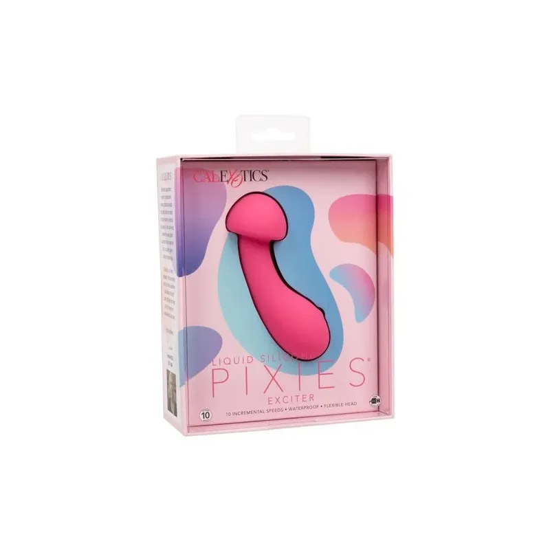 Masseur intime CalExotics Pixies Exciter rose en silicone liquide avec tête flexible et 10 vitesses.