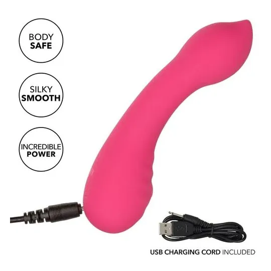 CalExotics Pixies Teaser Rose – masseur vibrant en silicone liquide rose et courbé, rechargeable et étanche