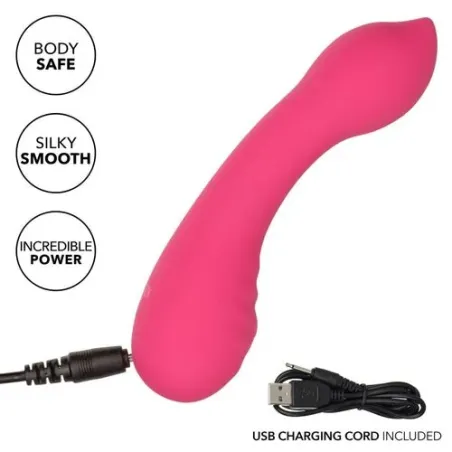 CalExotics Pixies Teaser Rose – masseur vibrant en silicone liquide rose et courbé, rechargeable et étanche