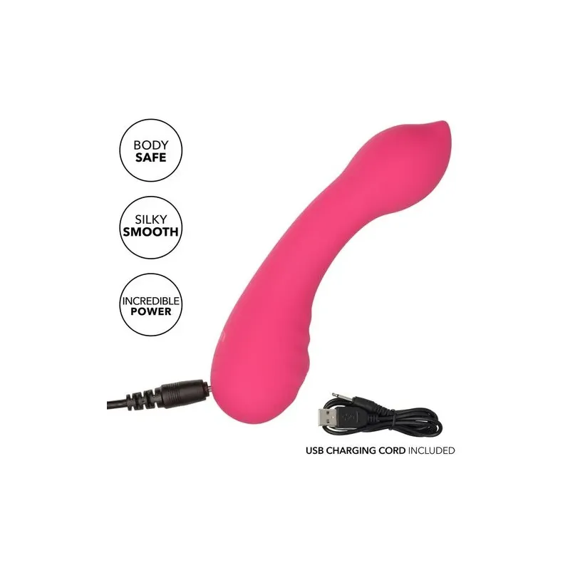 CalExotics Pixies Teaser Rose – masseur vibrant en silicone liquide rose et courbé, rechargeable et étanche