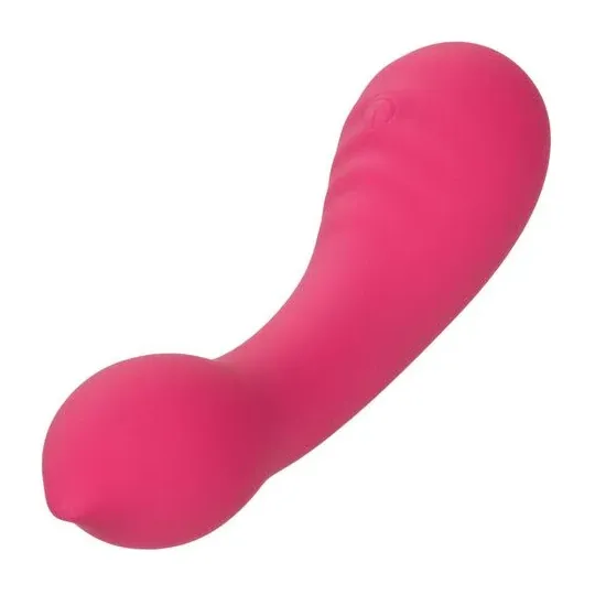 CalExotics Pixies Teaser Rose – masseur vibrant en silicone liquide rose et courbé, rechargeable et étanche
