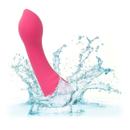 CalExotics Pixies Teaser Rose – masseur vibrant en silicone liquide rose et courbé, rechargeable et étanche