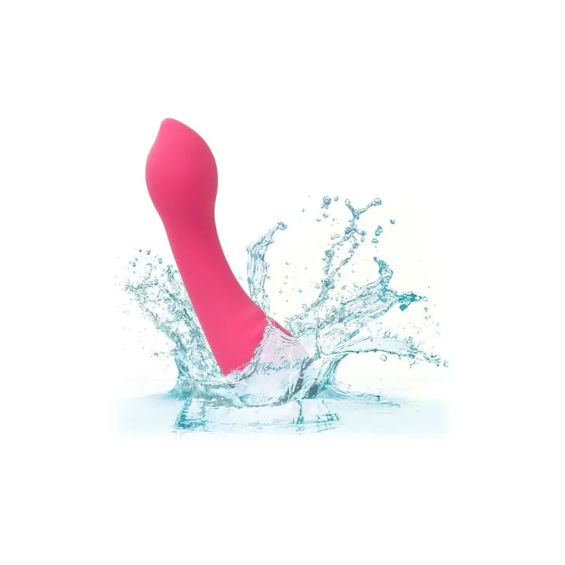 CalExotics Pixies Teaser Rose – masseur vibrant en silicone liquide rose et courbé, rechargeable et étanche