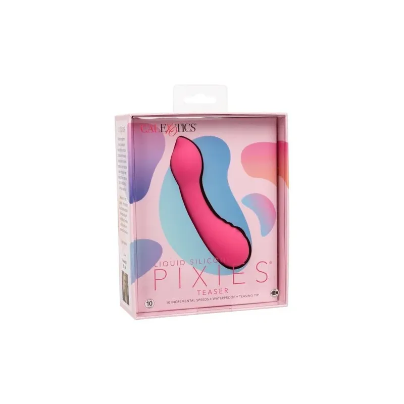 CalExotics Pixies Teaser Rose – masseur vibrant en silicone liquide rose et courbé, rechargeable et étanche