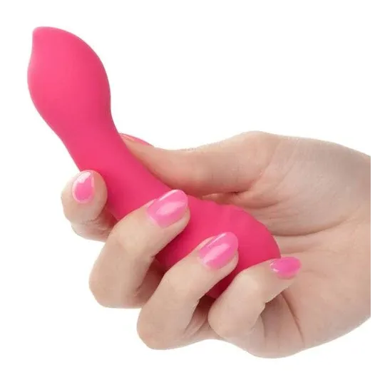 CalExotics Pixies Teaser Rose – masseur vibrant en silicone liquide rose et courbé, rechargeable et étanche