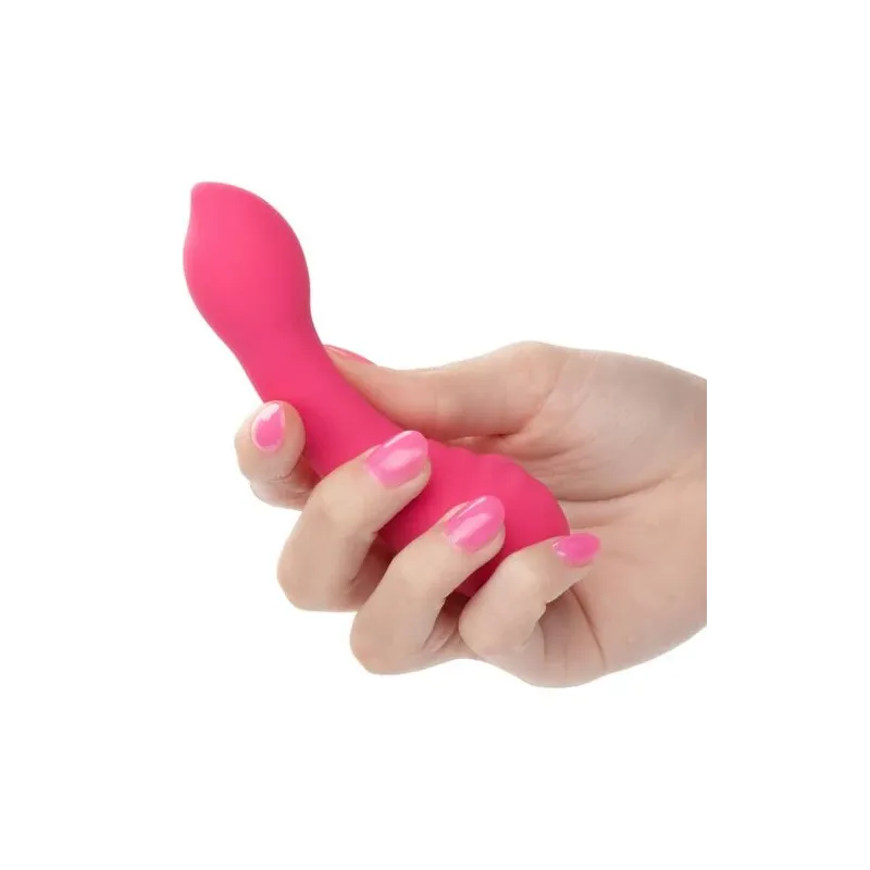 CalExotics Pixies Teaser Rose – masseur vibrant en silicone liquide rose et courbé, rechargeable et étanche