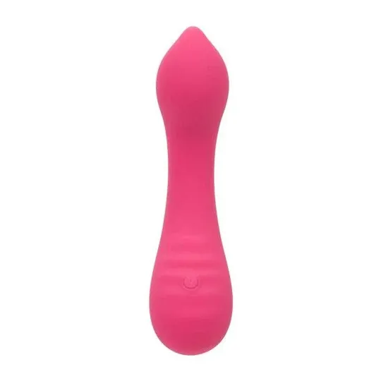 CalExotics Pixies Teaser Rose – masseur vibrant en silicone liquide rose et courbé, rechargeable et étanche