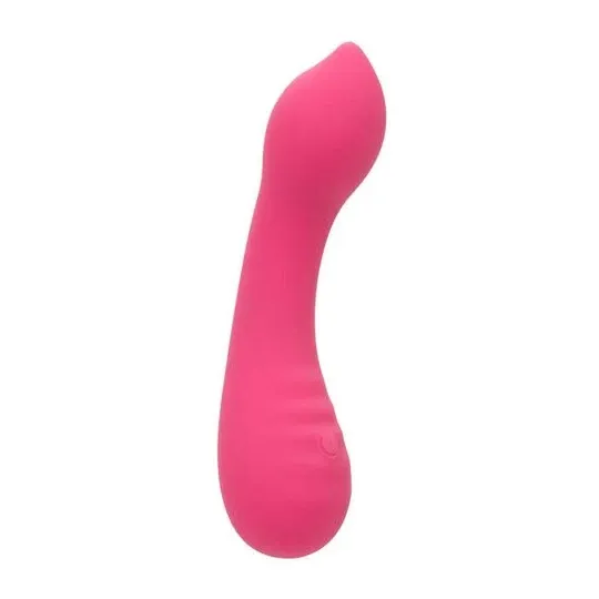 CalExotics Pixies Teaser Rose – masseur vibrant en silicone liquide rose et courbé, rechargeable et étanche