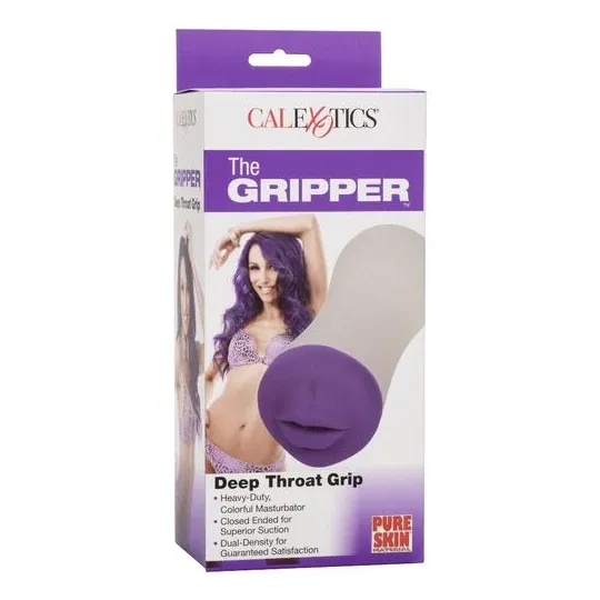 Poignée de gorge profonde CALEXOTICS en TPE bicolore, masturbateur avec nervures internes et aspiration, double densité.