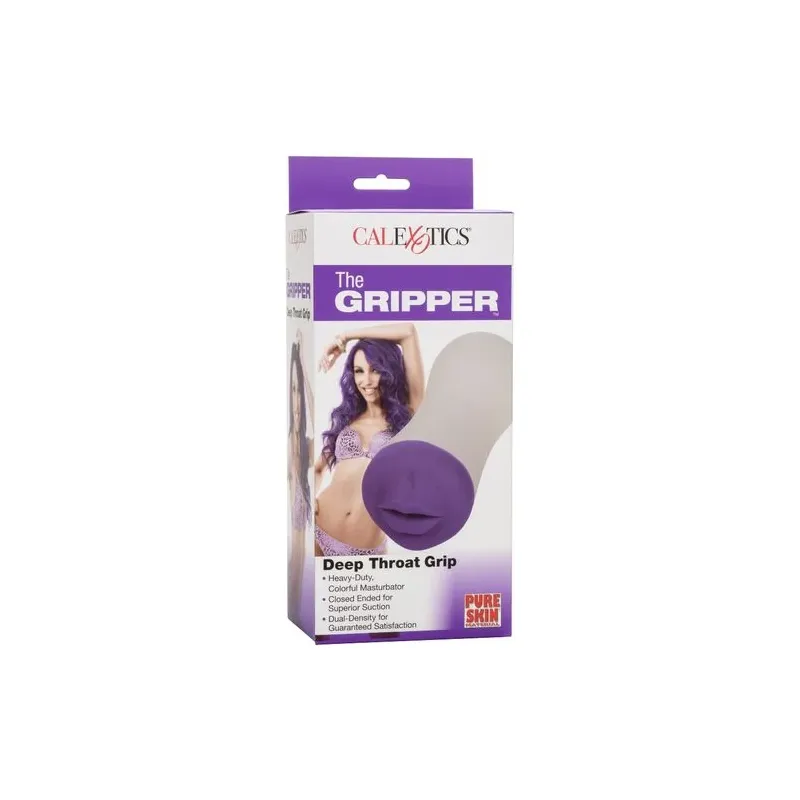 Poignée de gorge profonde CALEXOTICS en TPE bicolore, masturbateur avec nervures internes et aspiration, double densité.
