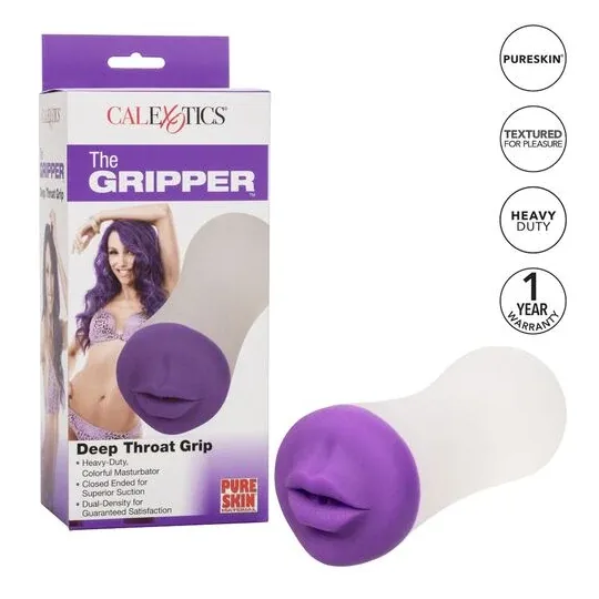 Poignée de gorge profonde CALEXOTICS en TPE bicolore, masturbateur avec nervures internes et aspiration, double densité.