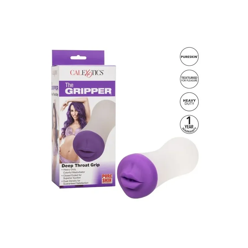 Poignée de gorge profonde CALEXOTICS en TPE bicolore, masturbateur avec nervures internes et aspiration, double densité.