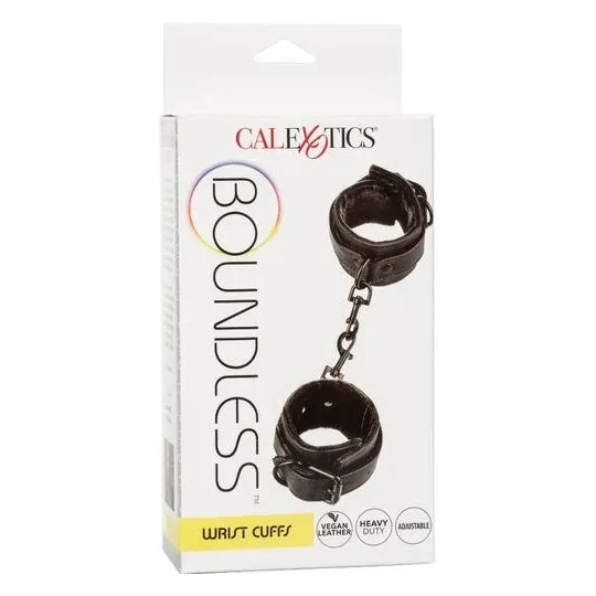 Vue d'ensemble des poignets de contrainte rembourrés CALEXOTICS noirs avec boucles réglables.