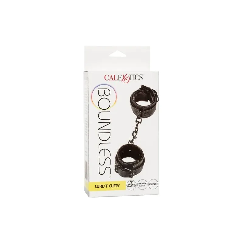 Vue d'ensemble des poignets de contrainte rembourrés CALEXOTICS noirs avec boucles réglables.