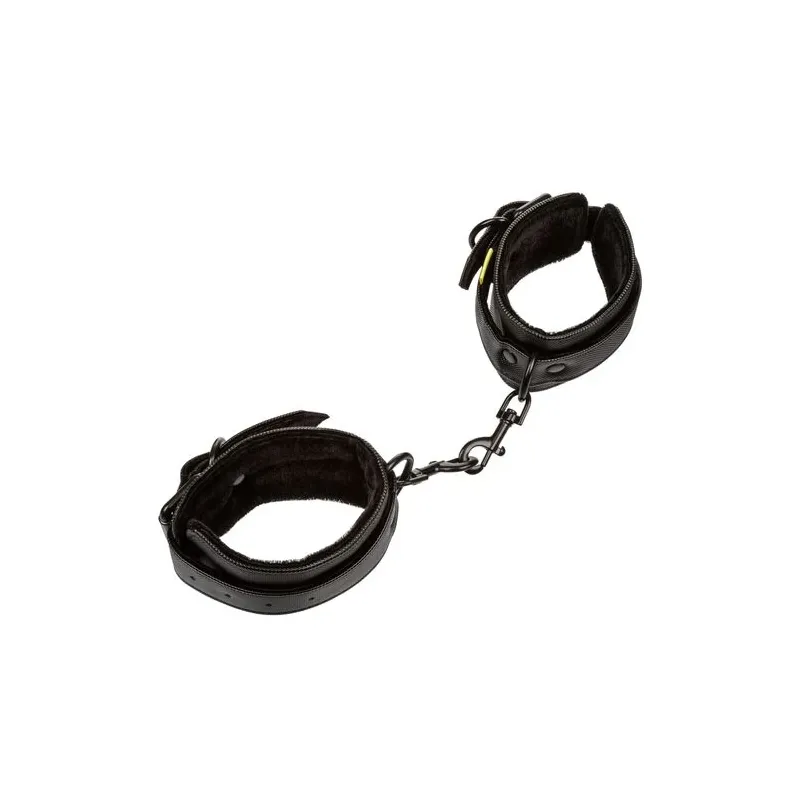 Vue d'ensemble des poignets de contrainte rembourrés CALEXOTICS noirs avec boucles réglables.