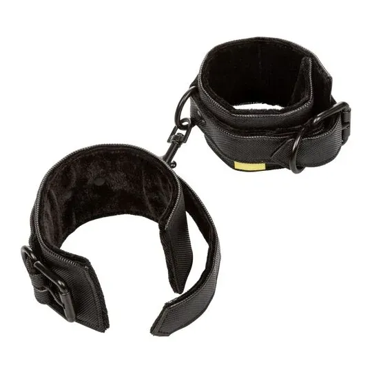Vue d'ensemble des poignets de contrainte rembourrés CALEXOTICS noirs avec boucles réglables.