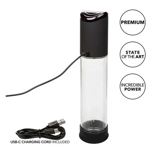 Pompe d'aspiration rechargeable Calexotics Peak noire 4 vitesses cylindre transparent anneau silicone