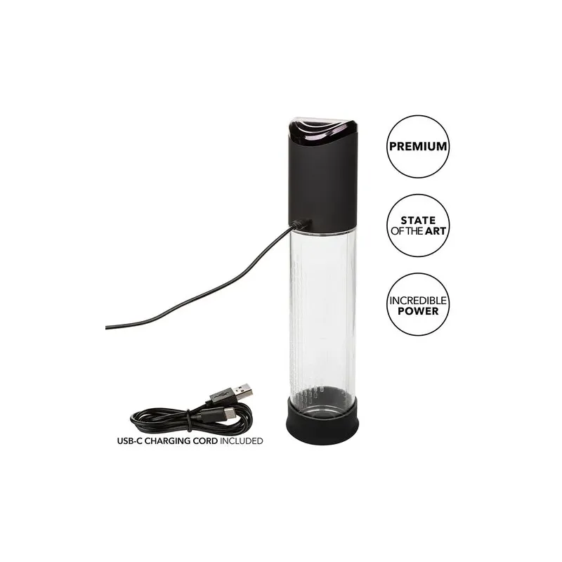Pompe d'aspiration rechargeable Calexotics Peak noire 4 vitesses cylindre transparent anneau silicone
