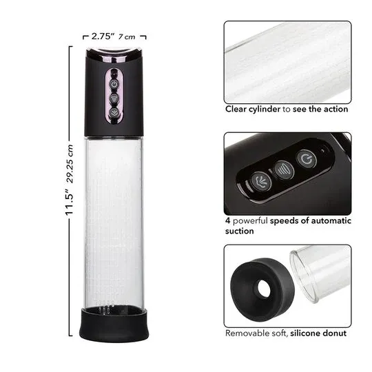 Pompe d'aspiration rechargeable Calexotics Peak noire 4 vitesses cylindre transparent anneau silicone