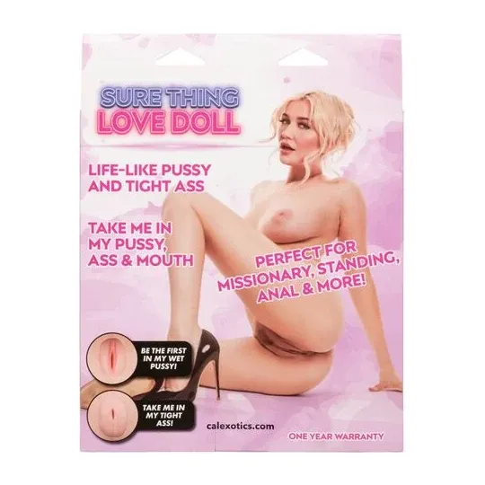 CalExotics Sure Thing love doll, life-size, compressible body, three realistic orifices (mouth, vagina, anus), flesh-colored.