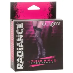 Bas cuissardes à strass en verre CALEXOTICS, maille noire, maintien silicone, accessoire lingerie glamour