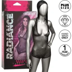 Body grande taille CalExotics capuche amovible décolleté profond strass verre noir