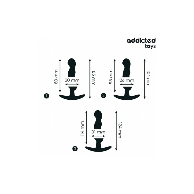 Set of 3 progressive anal plugs in medical silicone by Addicted Toys - sizes S M L - safe anal toy